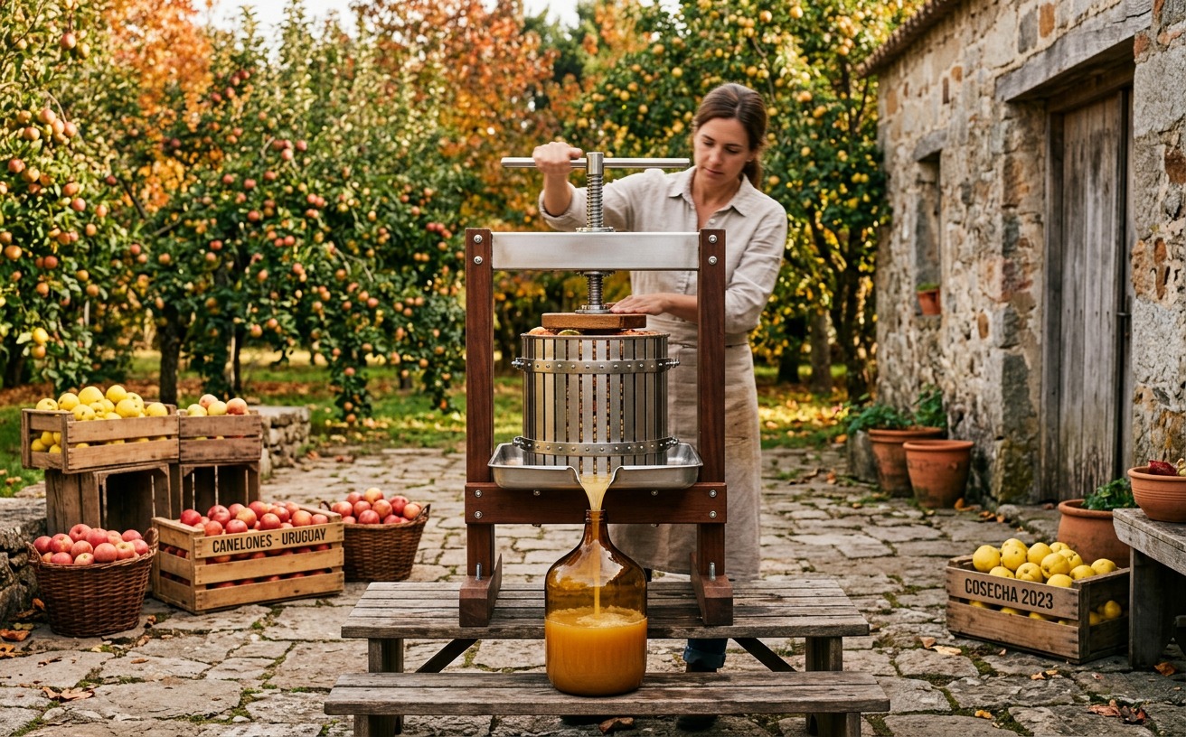 Prensa artesanal de frutas Orchardly en Canelones Uruguay